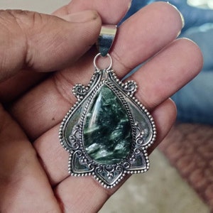 Pendentif en cuivre séraphinite, pendentif en argent sterling 925, collier pendentif en argent fait main, pour petite amie, bijoux pour femme