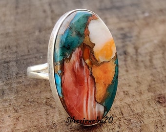 Oyster Copper Turquoise Ring , 925 Sterling Silver Ring , Wedding Ring , Promise Ring , Gift for Women , Silver Jewelry, Gift for her ***
