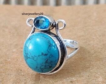 Anello Di Moda Con Pietra Preziosa Topazio Blu Naturale Per Donna Anello Di Design Moderno E Minimalista Gioielli In Argento Sterling 925 Di Artisan, Misura 17 - Foto 9