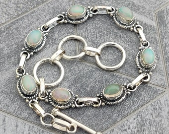 Welo Opal Sterling Silver Bracelet, Minimalist Design