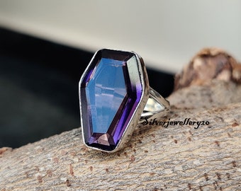 Amethyst Coffin Ring 925 Sterling Silver Ring Handmade Ring Gemstone Ring Silver Jewelry Meditation Ring Beatiful Ring