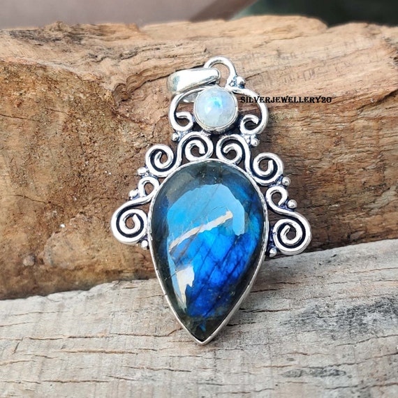 Natural Labradorite Pendant, 925 Sterling Silver Pendant
