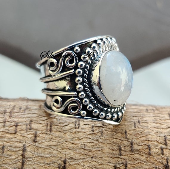 thumbnail image 2 of 925 Sterling Silver Natural Moonstone Ring – Ladies Blue Moonstone, Bezel Set, Faris Jewels 2 of 3