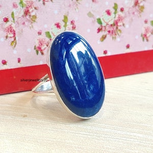 Lapis lazuli ring, huge natural blue lapis lazuli 925 sterling silver gemstone jewelry, cocktail jewelry, statement Rings, Boho Jewelry.