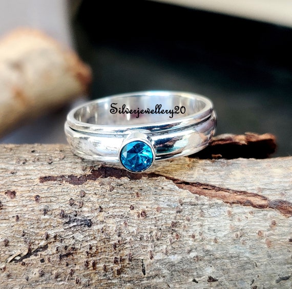 Blue Topaz Spinner Ring 925 Sterling Silver Ring Meditation Ring Handmade  Ring Silver Jewelry Gemstone Ring Beatiful Ring ****