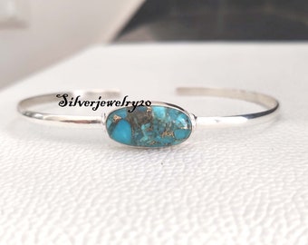 Bracelet jonc cuivre bleu turquoise , bracelet en argent 925 , bracelet en argent sterling , bracelet en pierres précieuses , bracelet bohème , bracelet fait main , bracelet pour femme ***