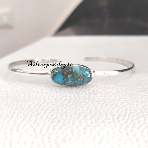 BRACCIALE GIOIELLI LARIMAR & Onice Nero Pietra Preziosa Argento Fatto - Foto 6