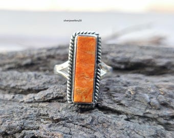 Anello Navajo in diaspro arancione, fatto a mano, in argento sterling 925, gioiello rustico tribale del sud-ovest, boho, per donne e uomini.