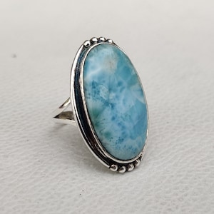 Natural Larimar Ring , 925 Sterling Silver Ring , Gemstone Ring ,  Bridal Ring , Gift for women , Gift for her , Boho Ring , Beautiful Ring*