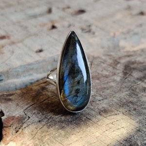 Natuurlijke labradoriet ring, 925 sterling zilveren ring, Shep Peral edelsteen ring, labradoriet sieraden, Boho ring, fidget ring, cadeau voor haar