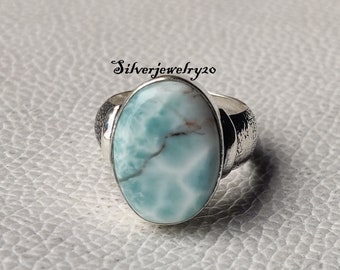 Natürlicher Larimar Ring, Bandring, 925 Sterling Silber, Ehering, Versprechensring, Designer Ring, Edelsteinring, Silberschmuck