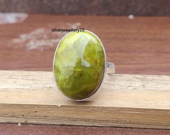 Bague opale verte avec pierres précieuses, bague en argent sterling 925, bague femme, bijoux de demoiselle d'honneur, cadeau pour elle, alliance fait main ***