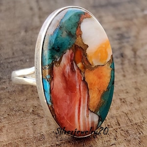 Oyster Copper Turquoise 925 Sterling Silver Ring gift for her **