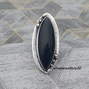 Genuine Black Onyx Ring, 925 Sterling Silver Handmade Ring, Huge Natural Black Onyx Ring ,Oval Shape Black Onyx Ring, All Size Ring.