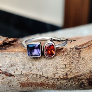 Garnet & Amethyst Ring, 925 Silver Ring, Handmade Ring Gemstone Ring Silver Jewelry, Women Ring, Gift For Her