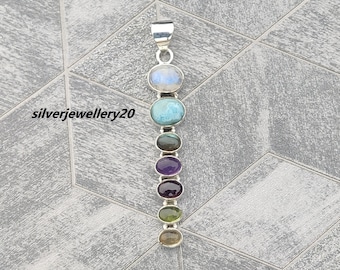 Collana con 7 pietre, ciondolo in pietra grezza curativa colorata in argento sterling per uomini e donne, ciondolo per meditazione con ciondolo Chakra Yoga, regalo per tutti.