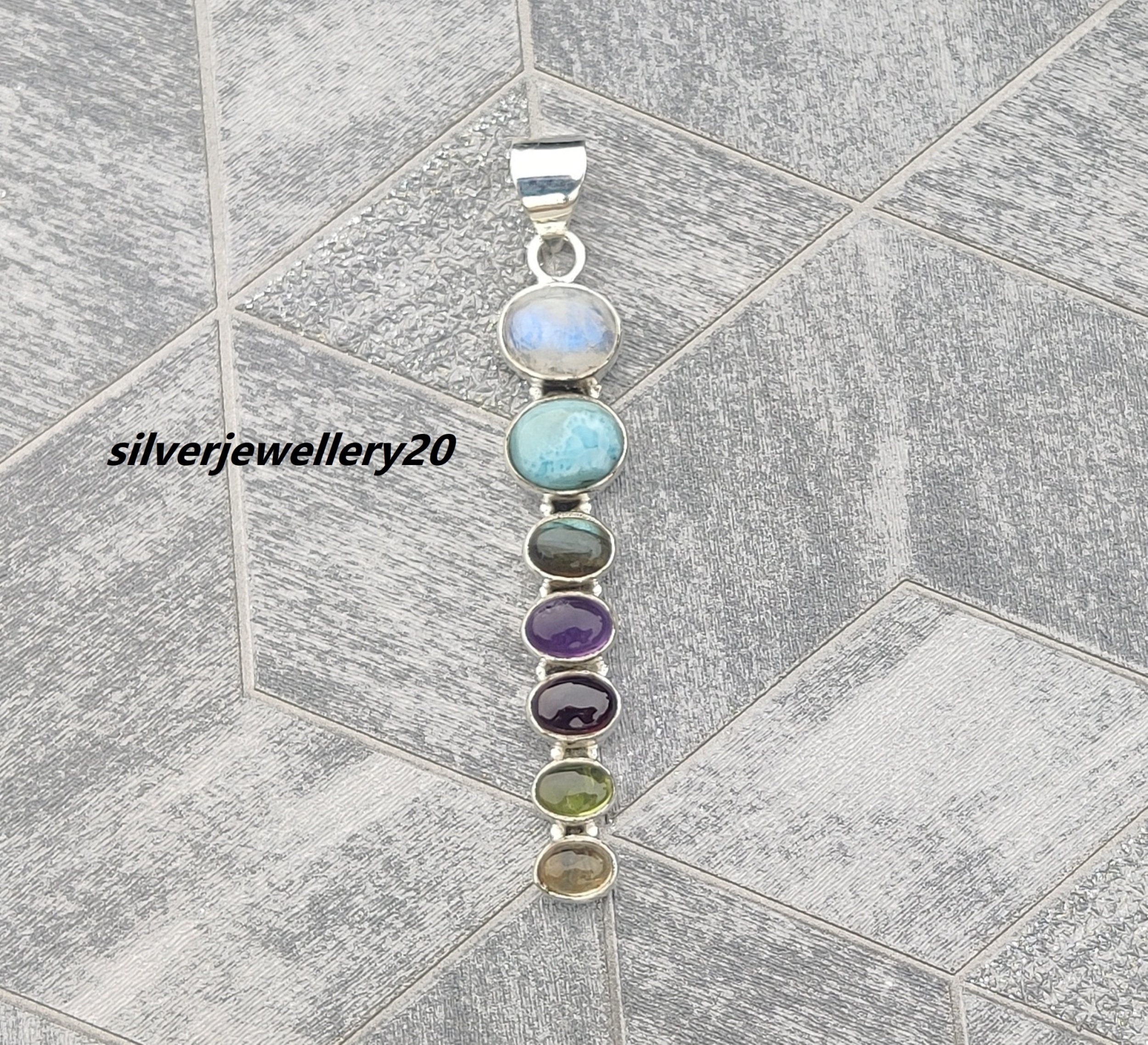 Sterling Silver Chakra with 7 Stones Pendant Sterling Silver Chakra with 7 Stones Pendant
