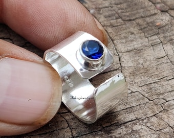 ブルーサファイアの宝石リング、925スターリングシルバー、ウィンド