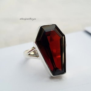Garnet Coffin Ring, Natural Garnet Ring, Coffin Solid 925 Sterling Silver, Women Coffin, Gemstone Ring, Natural Red Garnet Ring,...