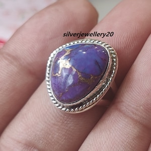 Purple Copper Turquoise 925 Sterling Solid Silver Handmade Women Ring, Purple Copper Turquoise Silver Ring, Turquoise Sterling Silver Ring.