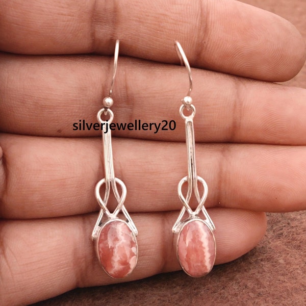 Natural Rhodochrosite Earrings for Women in Sterling Silver| Delicate Dangle Earrings for Women | Statement Earrings gift for *mom* ***