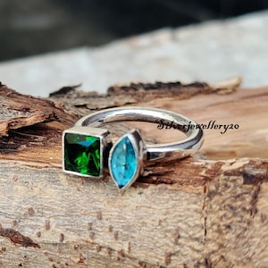 Blue Topaz & Emerald Ring, 925 Silver Ring, Handmade Ring Gemstone Ring Silver Jewelry, Women Ring, Gift For Her