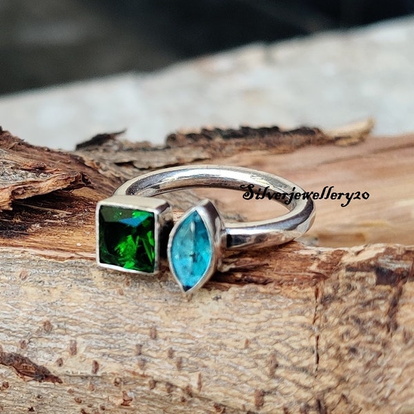 Blue Topaz & Emerald Ring, 925 Silver Ring, Handmade Ring Gemstone Ring Silver Jewelry, Women Ring, Gift For Her