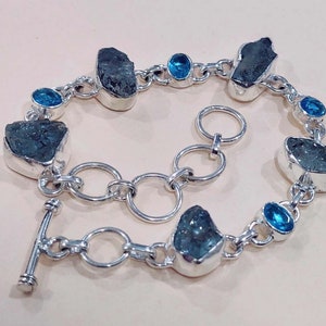 Aquamarine Bracelet , 925 Sterling silver , Gemstone Bracelet , Gift for her , Hammered Bracelet , Designer Bracelet , Popular Bracelet *