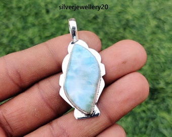 Sky Blue Larimar 925 Sterling Silver Handmade Pendant