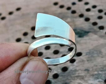 Sterling Silver Geometric Wrap Ring: Handmade Modern Adjustable Band