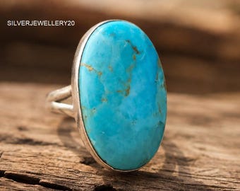 Kingman Turquoise 925 Sterling Silver Ring gift for her Stetment ring