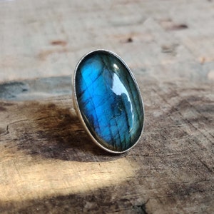 Anello a fascia in argento sterling 925 con labradorite, gioielli Fidget