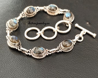 Faceted Labradorite Bracelet, 925 Sterling Silver Jewelry