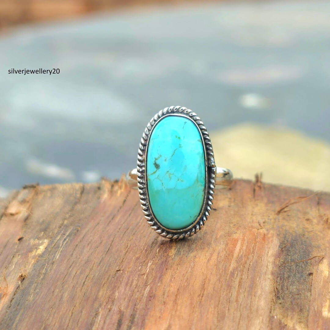 Kingman Turquoise Oval Ring, Sterling Silver Statement Boho Jewelry - Etsy