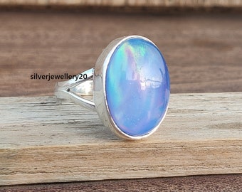 Bague Opale Naturelle Argent 925 Réglable - Ovale 15x11mm - Pierre Multicolore - Neuf