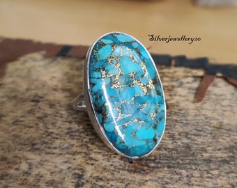 Blue Copper Turquoise Ring , 925 Sterling Silver Ring , Wedding Ring , Promise Ring , Gift for Women , Silver Jewelry, Gift for her ***