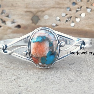 Oyster Copper Turquoise Bangle, Dual Wire Cuffed Bracelet , 925 Silver Bangle, Statement Bangle, Handmade Bangle for Women, wonderful Bangle
