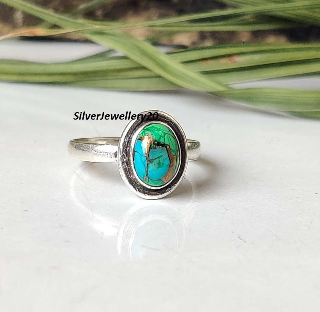 Kingman Turquoise Ring | Sterling Silver Wide Band Boho Tribal Ring - Etsy