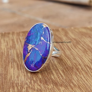 Oyster Copper Turquoise Ring , 925 Sterling Silver Ring , Wedding Ring , Promise Ring , Gift for Women , Silver Jewelry, Gift for her Purple Turquoise