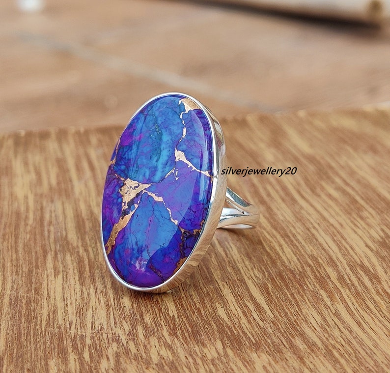 Oyster Copper Turquoise Ring , 925 Sterling Silver Ring , Wedding Ring , Promise Ring , Gift for Women , Silver Jewelry, Gift for her Purple Turquoise
