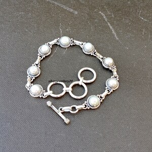 Pearl Bracelet , 925 Sterling Silver Bracelet , Adjustable Bracelet , Gemstone Bracelet , Gift for Women , Boho Bracelet ,Silver Jewelry