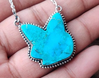 天然ターコイズバタフライペンダント、記念日ペンダント、925
