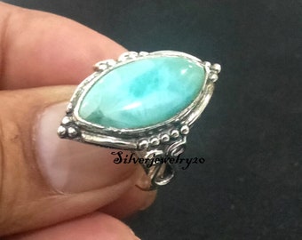 Hammered Sterling Silver Larimar Ring, Gemstone Promise Ring