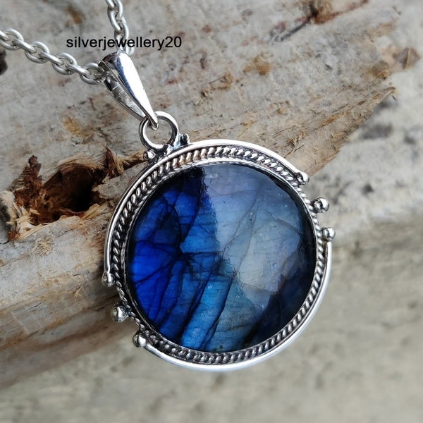 Blue Labradorite 925 Sterling Silver Pendant Necklace