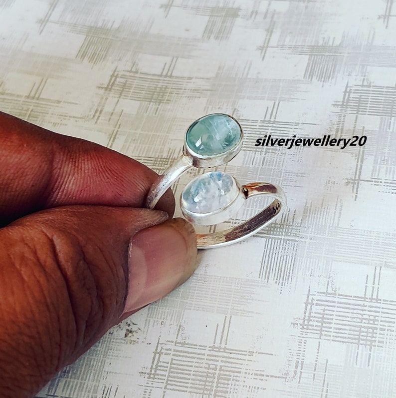 Bague En Argent Sterling Avec Aigue-marine - Taille 7, Design Fleur, Neuve Sans Emballage