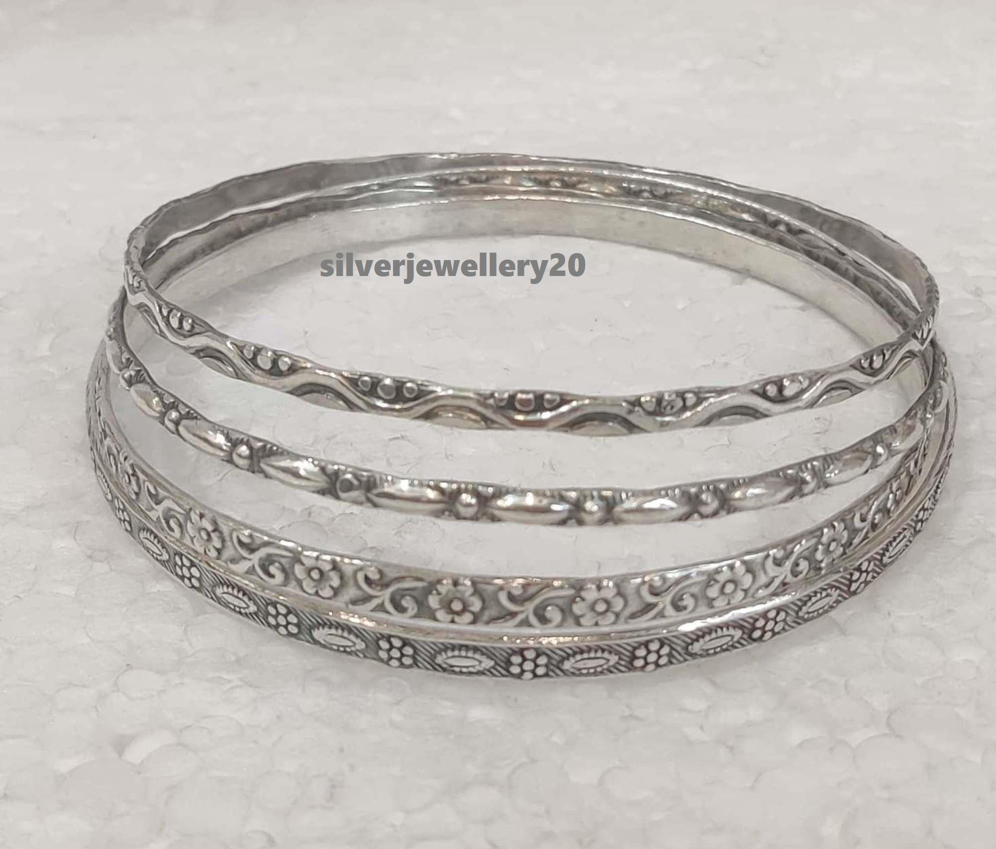 Handmade Sterling Silver Bangle Set, Stackable Floral Jewelry - Etsy