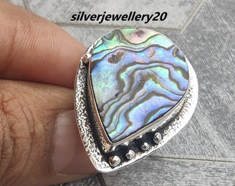 Abalone snäckskal 925 sterlingsilverring, antik ädelstensring