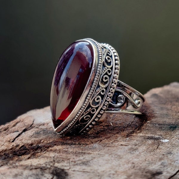 Garnet Ring, 925 Silver Ring, Handmade Ring, Dainty Ring, Bohemian Ring, Anniversary Ring, Women Ring, Gemstone Ring, Stylish Ring***