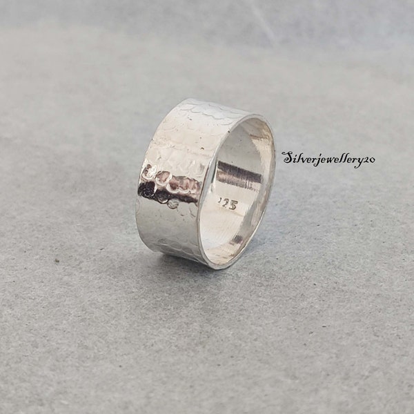 Hammered Silver Band Ring - Solid 925 Sterling Silver Band Ring - Designer Handmade Silver Hammered Ring - Valentine's Gift Ring For Women
