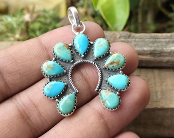 Pendentif Kingman turquoise | Collier bohème naja en argent sterling | Style vintage du sud-ouest
